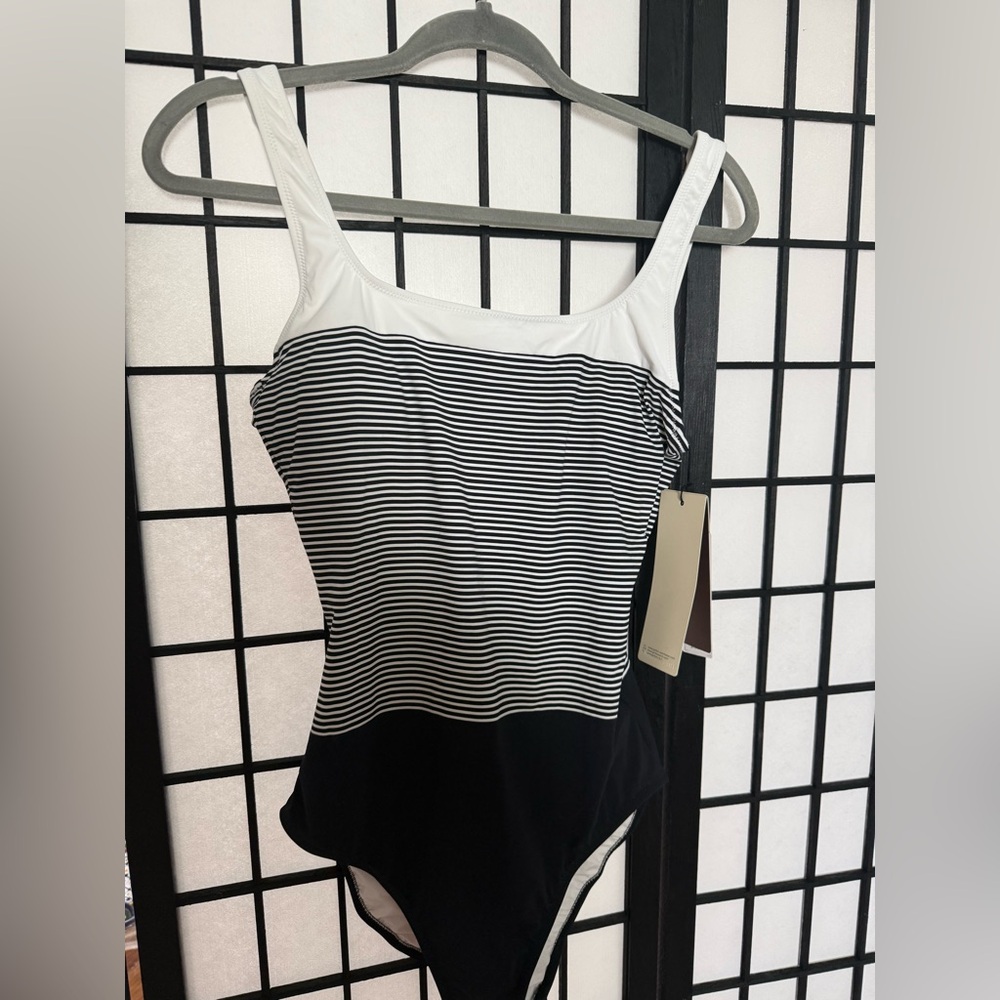 Onepiece Blue and White Striped Swim One Piece